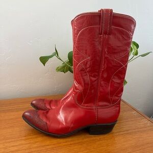 Tony Lama Red Leather Cowboy Boots Size 7.5